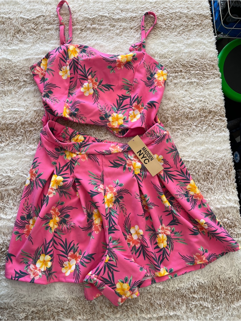 Madden NYC Pink Floral Romper Set